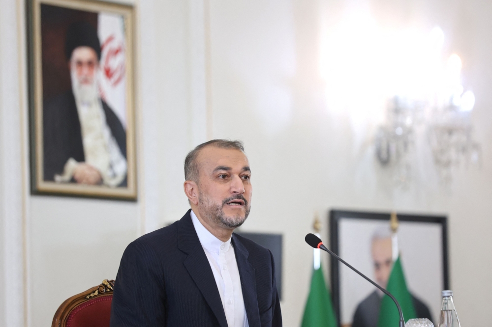 Iran's Foreign Minister Hossein Amir-Abdollahian speaks during a meeting with foreign ambassadors in Tehran, Iran April 14, 2024. — Wana pic via Reuters
