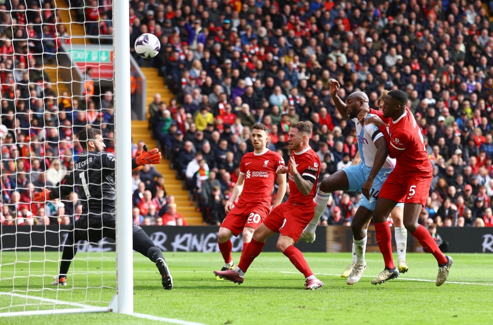 Eberechi Eze scored in the 14th minute to stun the Anfield faithful in the third consecutive disappointing result for Liverpool. — Reuters pic