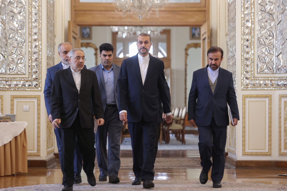 Iran's Foreign Minister Hossein Amir-Abdollahian arrives for a meeting with foreign ambassadors in Tehran. — Reuters pic/West Asia News Agency