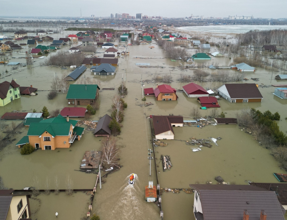A drone view shows a flooded residential area in Petropavl, Kazakhstan. — Reuters pic