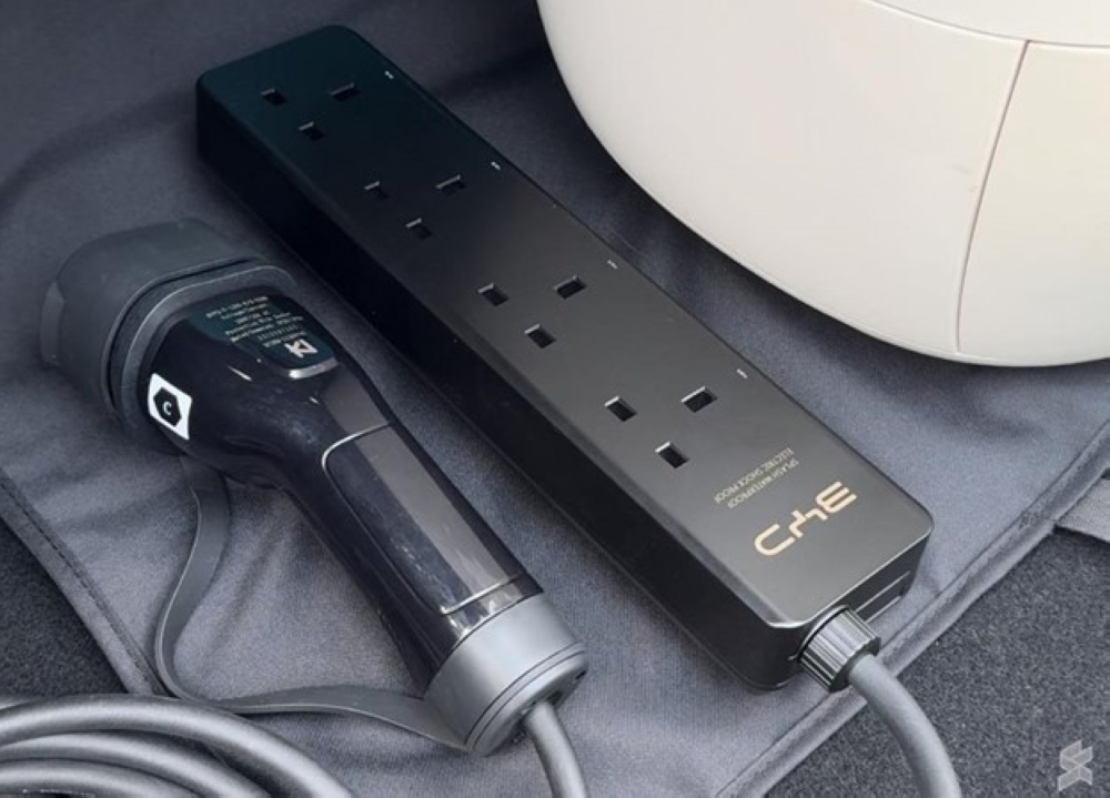 BYD’s V2L adapter has a powerstrip with 4 outlets. — SoyaCincau pic