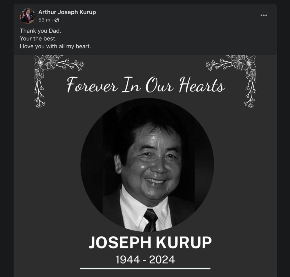 A Facebook posting by Tan Sri Joseph Kurup's son Datuk Arthur Joseph Kurup is seen in this Facebook screenshot. — Picture via Facebook/Arthur Joseph Kurup