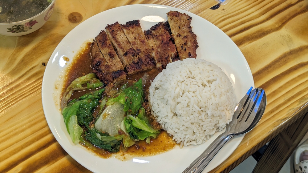Garlic pork chop rice is another good option that's popular with a lot of students.