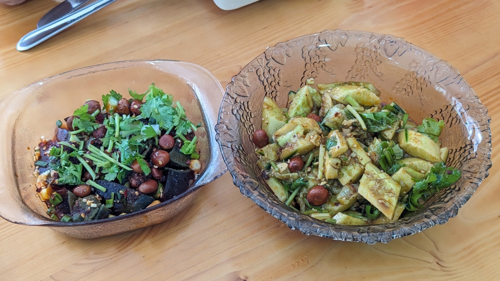 Preserved egg or Japanese cucumber salad: your choice of spicy salads.