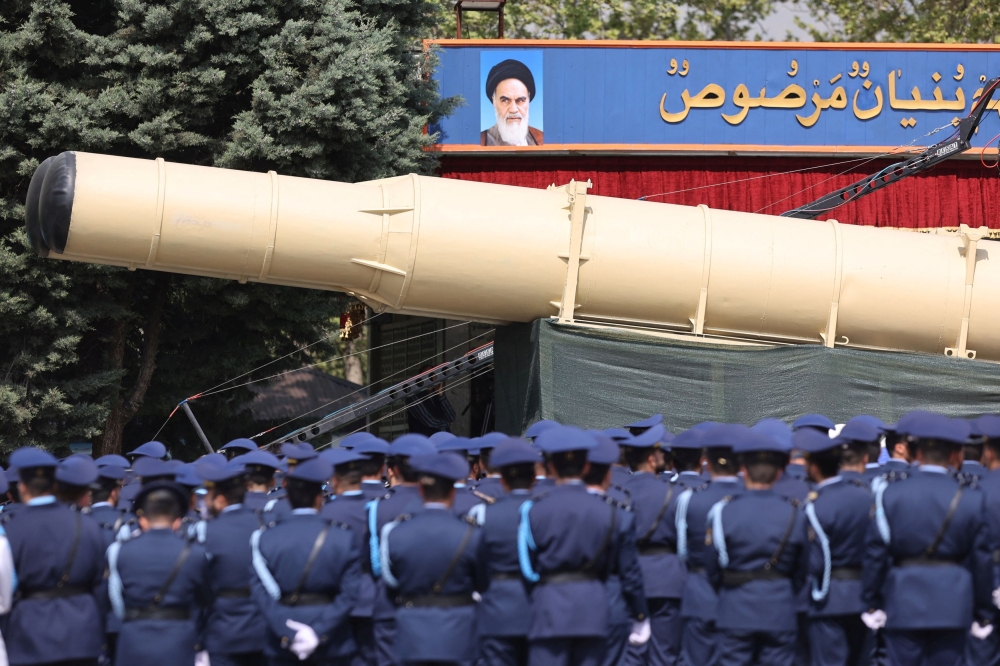 An Iranian missile is seen during the National Army Day parade ceremony in Tehran, Iran, April 17, 2024. — Majid Asgaripour/WANA (West Asia News Agency) handout pic via Reuters 