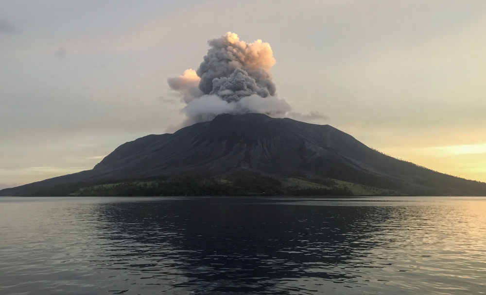 Mount Ruang volcano spews volcanic ash as seen from Tagulandang in Sitaro Islands Regency, North Sulawesi province, Indonesia, April 19, 2024. — Reuters pic 