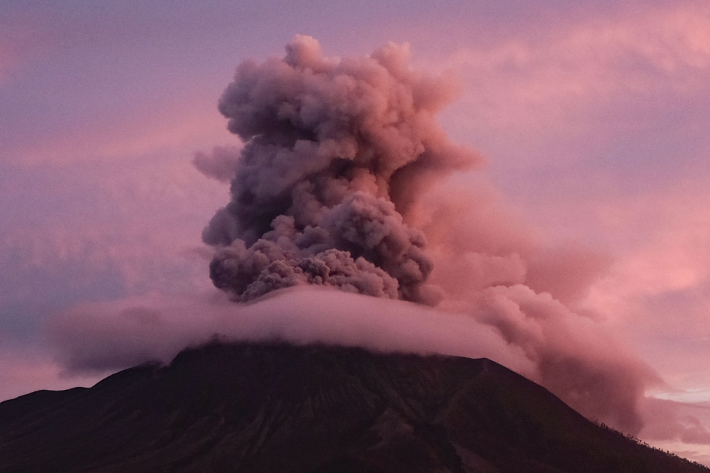 Mount Ruang volcano erupts in Sitaro, North Sulawesi April 19, 2024. — AFP pic