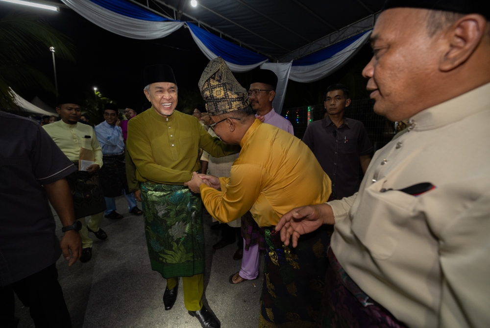 Deputy Prime Minister Datuk Seri Ahmad Zahid Hamidi at the Bagan Datuk Parliamentary Aidilfitri Open House event in Perak, April 19, 2024. — Bernama pic 