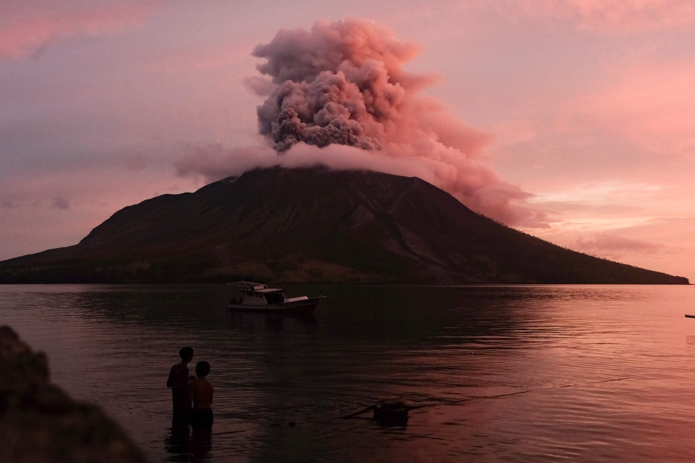 Mount Ruang volcano erupts in Sitaro, North Sulawesi, on April 19, 2024. ― AFP pic
