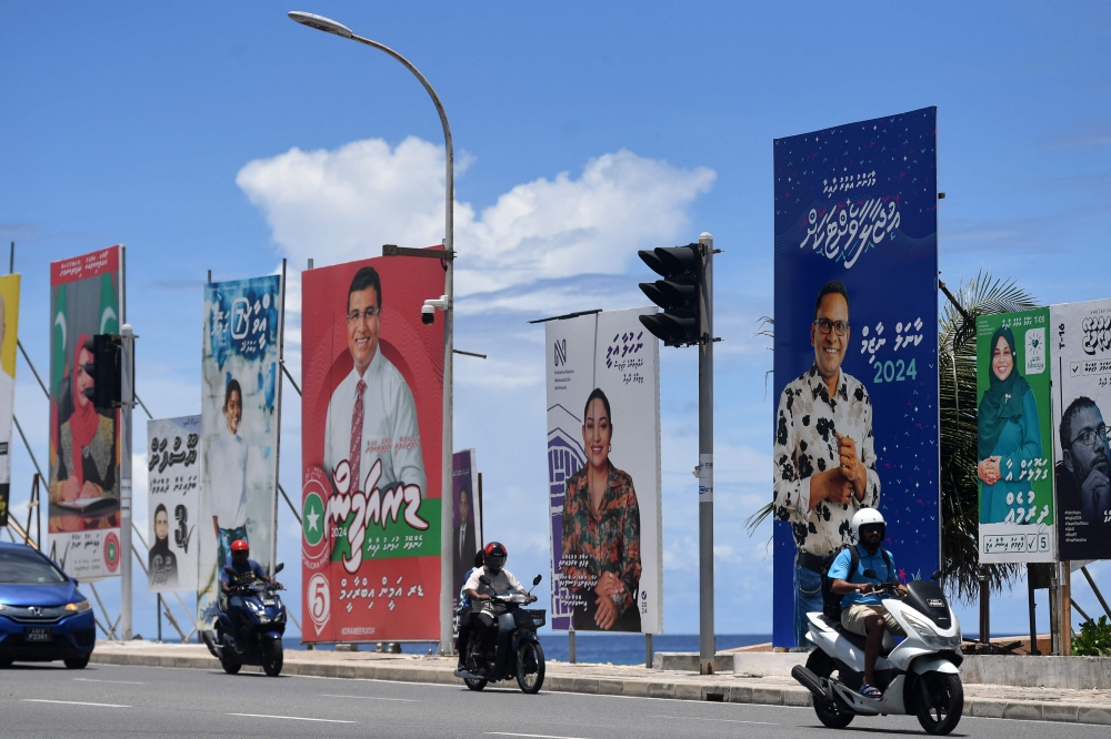 The Maldives votes today in a parliamentary election likely to test President Mohamed Muizzu’s tilt towards China and away from India, the luxury tourism hotspot’s traditional benefactor. — AFP pic