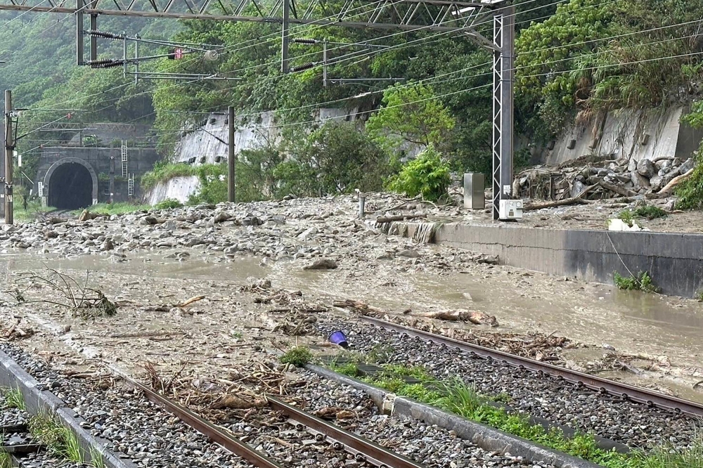 This picture released by Taiwan? Central News Agency (CNA) on April 22, 2024 showing fallen rocks and debris covering the railway next to Suhua highway after a magnitude-5.5 earthquake in Hualien. — CNA pic via AFP