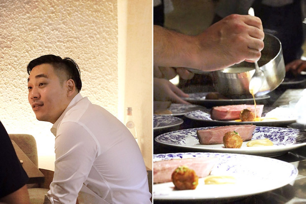 Chef Chin Wong (left). Teochew Braised Duck being plated (right).