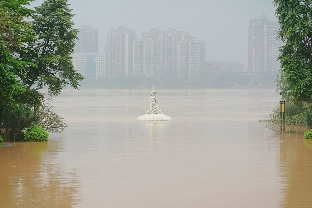 This photo taken on April 22, 2024 shows a flooded park after heavy rains in Qingyuan, in southern China’s Guangdong province. — AFP pic