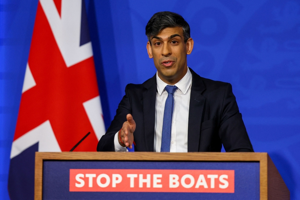 British Prime Minister Rishi Sunak speaks during a press conference at Downing Street in London, Britain, April 22, 2024. — Reuters pool pic