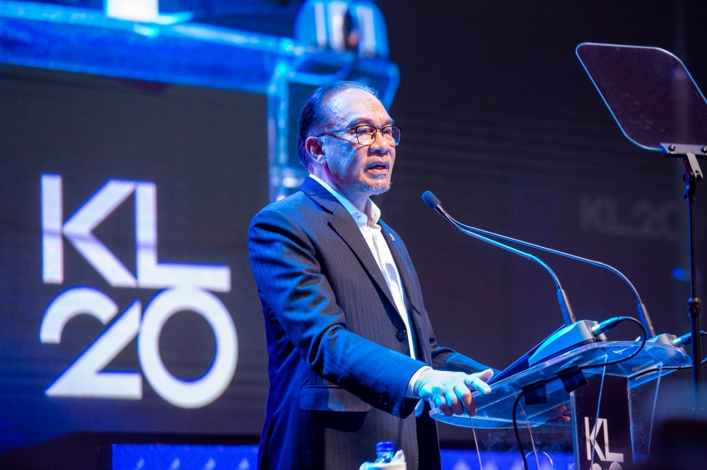 Prime minister, Datuk Seri Anwar Ibrahim officiating the KL Summit 20 at Kuala Lumpur Convention Centre on 22 April 2024. Picture by Shafwan Zaidon