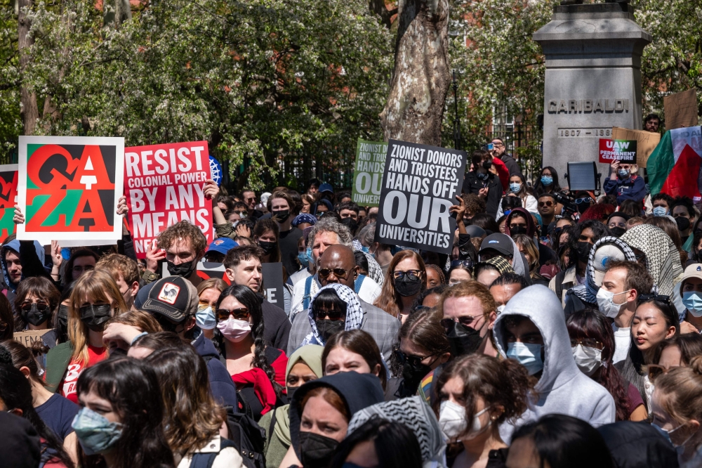 More than 130 people were arrested overnight during pro-Palestinian protests at the New York University campus, as student demonstrations gather pace in the United States over the Israel-Hamas war. — AFP pic