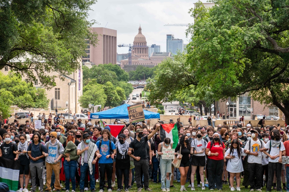 Pro-Palestinian students protest the Israel-Hamas war on the campus of the University of Texas in Austin. — AFP pic