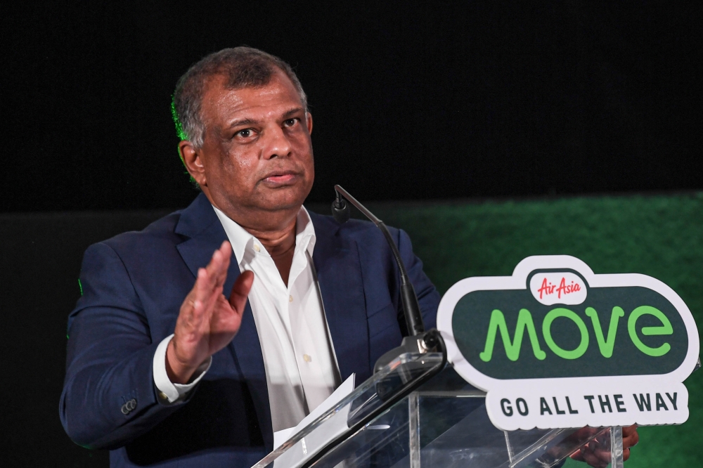 AirAsia Aviation Group CEO Tan Sri Tony Fernandes speaks at the launch of the Asean Explorer Pass in Kuala Lumpur, April 25, 2024. — Bernama pic 