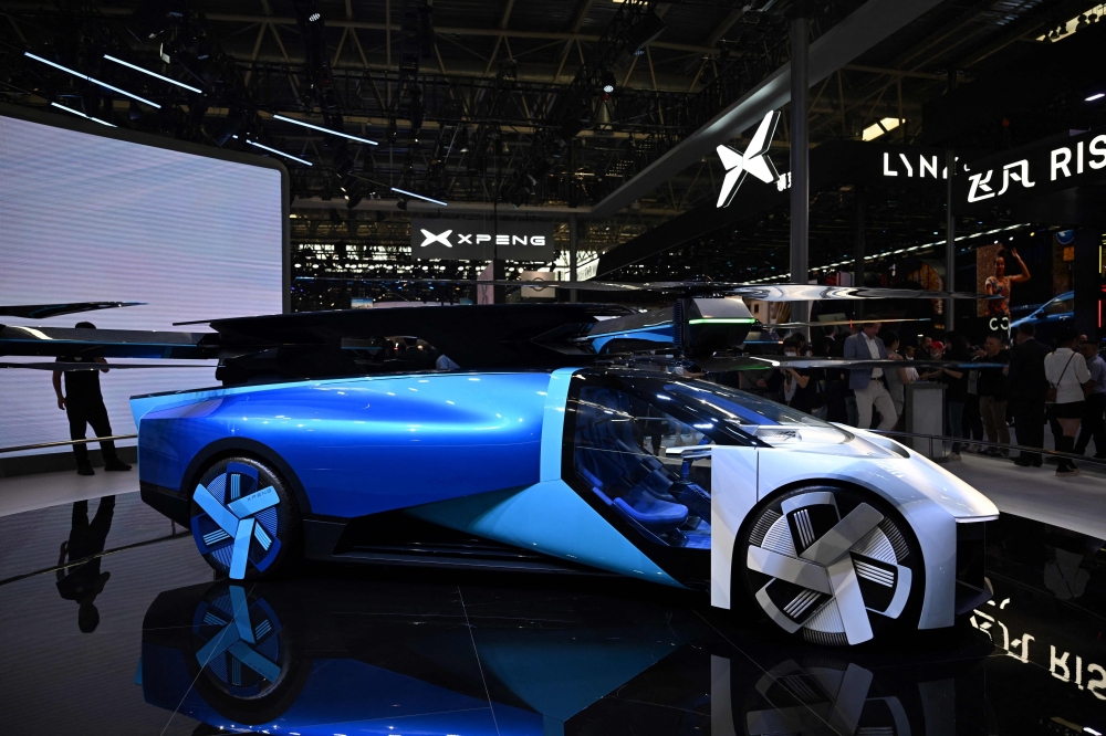 A Xpeng AeroHT flying concept car is displayed at the Beijing Auto Show in Beijing April 25, 2024. — AFP pic