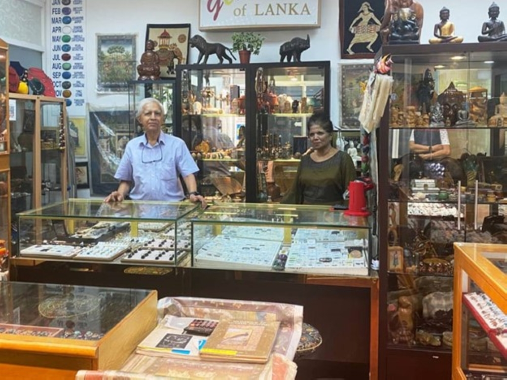 Jayampath Desilva and his wife Priyanthi in their store, Gems of Lanka. — TODAY pic