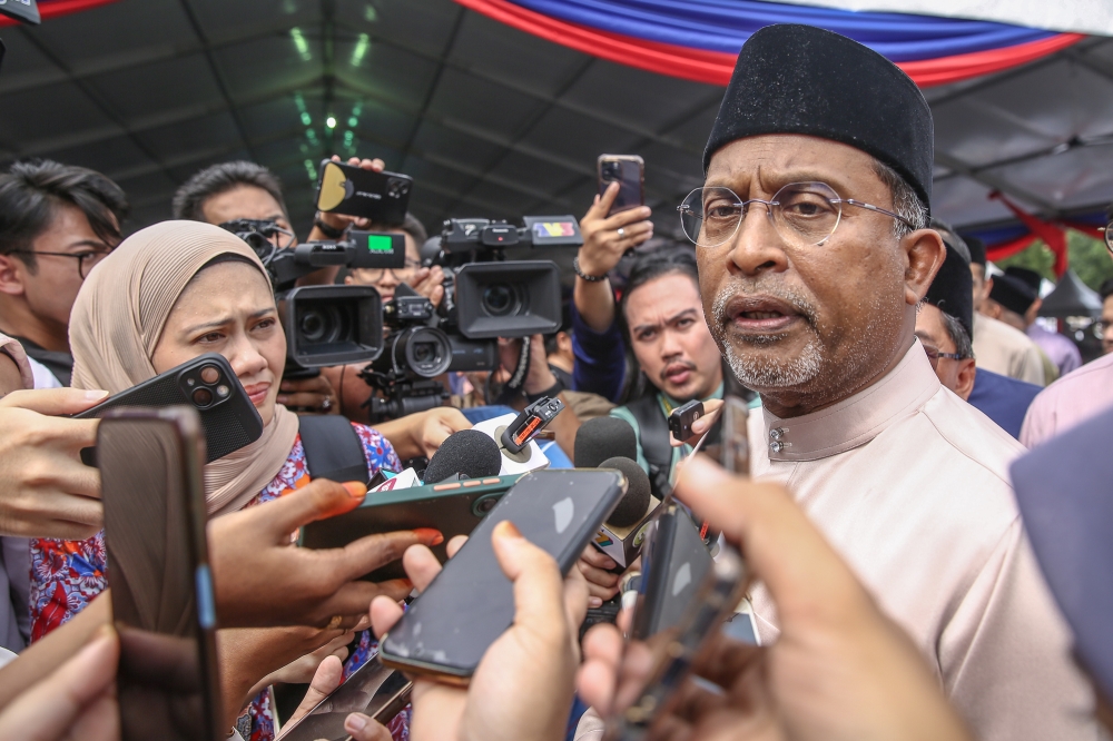 Higher Education Minister Datuk Seri Zambry Abd Kadir speaks to reporters during his ministry’s Hari Raya celebration in Putrajaya April 26, 2024. — Picture by Yusof Mat Isa