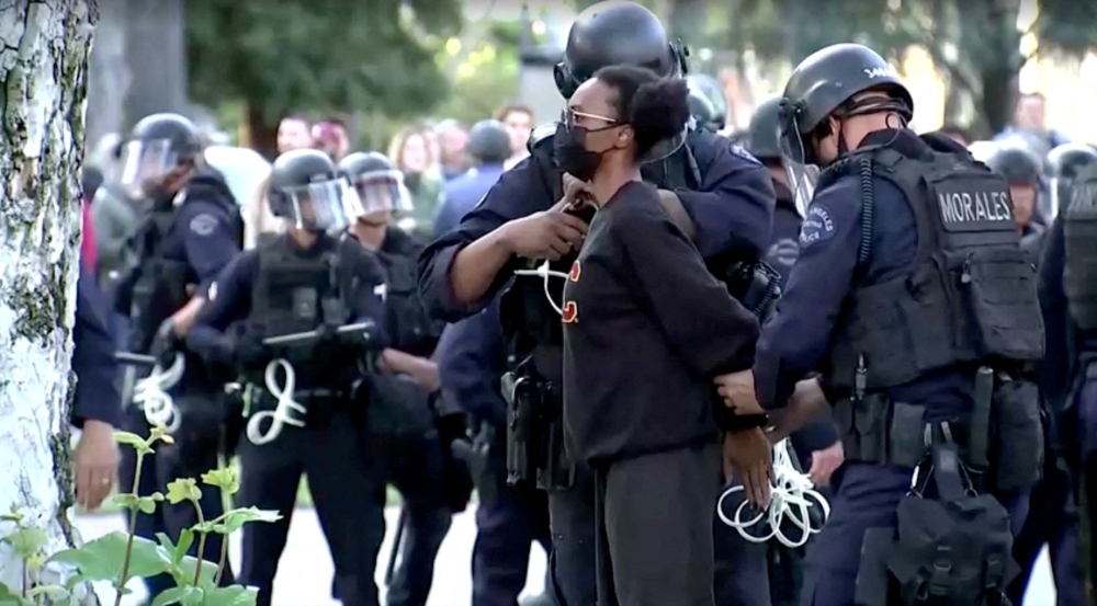 Police arrest a pro-Palestinian protester at the University of Southern California campus in Los Angeles. — Reuters pic/Reuters TV