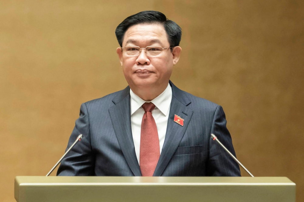 This photo taken on October 23, 2023 shows Vuong Dinh Hue, then-head of Vietnam's National Assembly, attending a National Assembly session in Hanoi. Hue has resigned, the ruling Communist Party said today, the latest senior leader to fall to a sweeping anti-corruption purge. — AFP pic