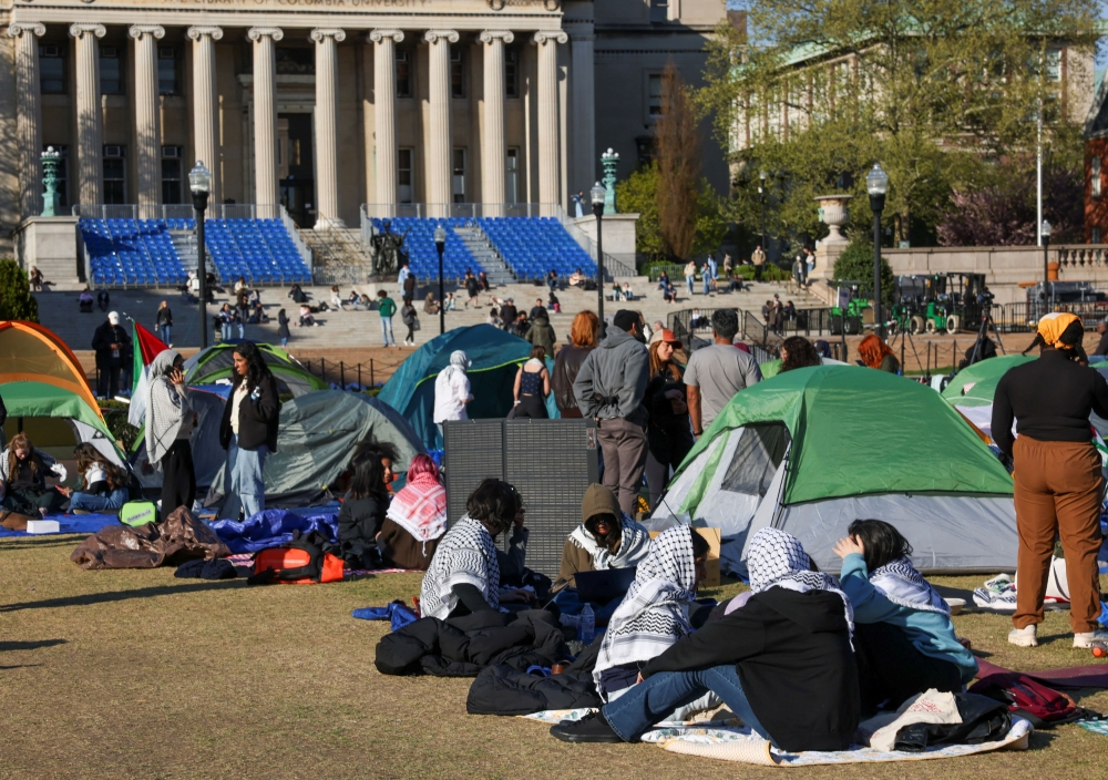 Students continue to maintain a protest encampment in support of Palestinians at Columbia University, during the ongoing conflict between Israel and the Palestinian Islamist group Hamas, in New York April 26, 2024. — Reuters pic
