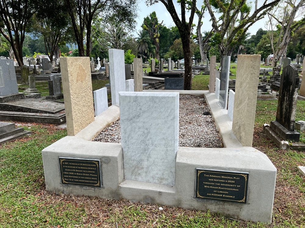 The newly cleaned combined grave site of the Armenians at the Western Road Cemetery with Arratoon Anthony’s headstone at the front. — Picture by Opalyn Mok