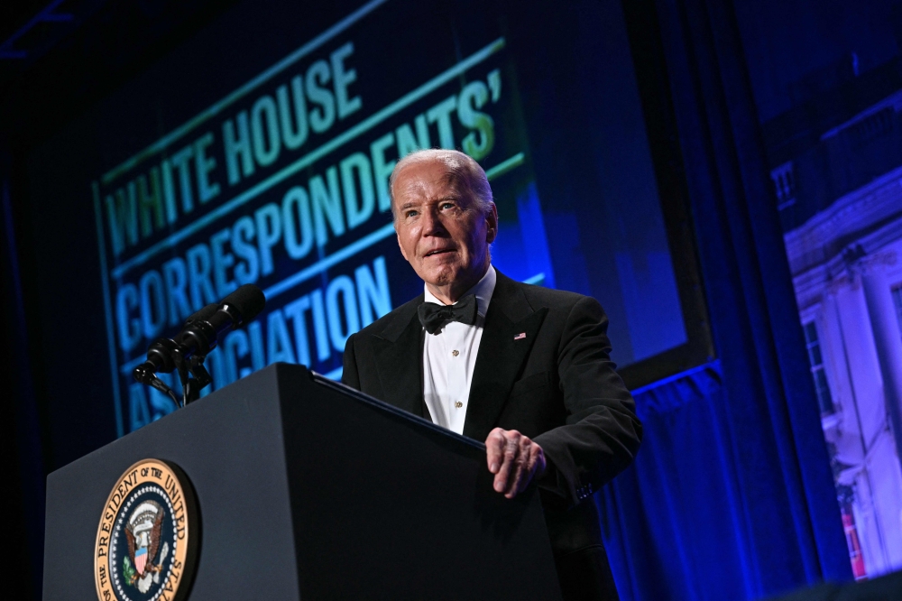 US President Joe Biden speaks during the White House Correspondents’ Association (WHCA) dinner at the Washington Hilton, in Washington, DC, on April 27, 2024. — AFP pic 