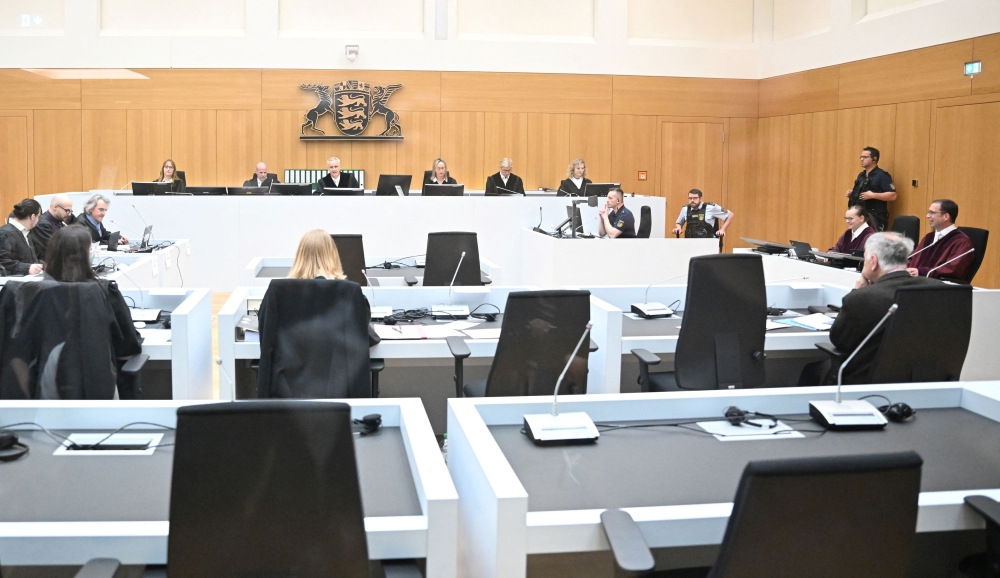 Judges and lawyers have taken their seats at the courtroom were nine men go on trial charged with high treason, attempted murder and plotting a violent coup d'etat aimed at installing an aristocrat as national leader and imposing martial law, in Stuttgart April 29, 2024. — Bernd Weißbrod/Pool/Reuters pic