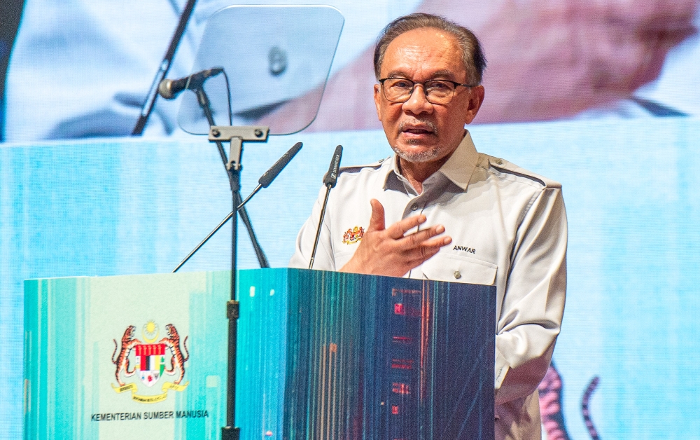 Prime Minister Datuk Seri Anwar Ibrahim today defended the King against claims he wanted a casino built to save Forest City in Johor, calling the allegation malicious. — Picture by Shafwan Zaidon