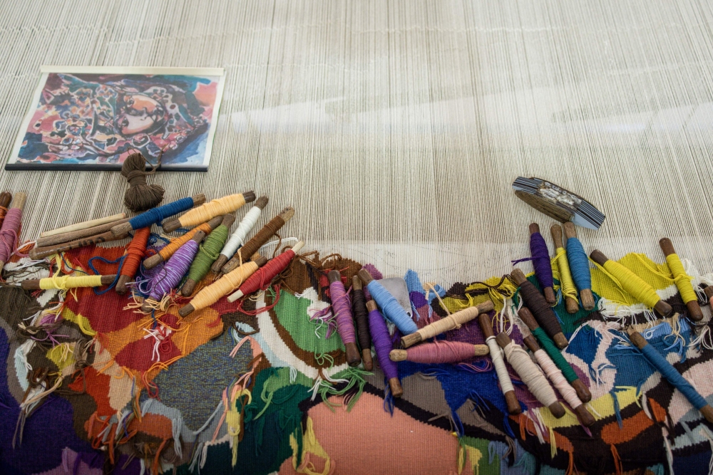 Cotton used to create the tapestries are pictured on a unfinished tapestry at the Manufacture Senegalese des Arts in Thies on April 22, 2024. — AFP pic 