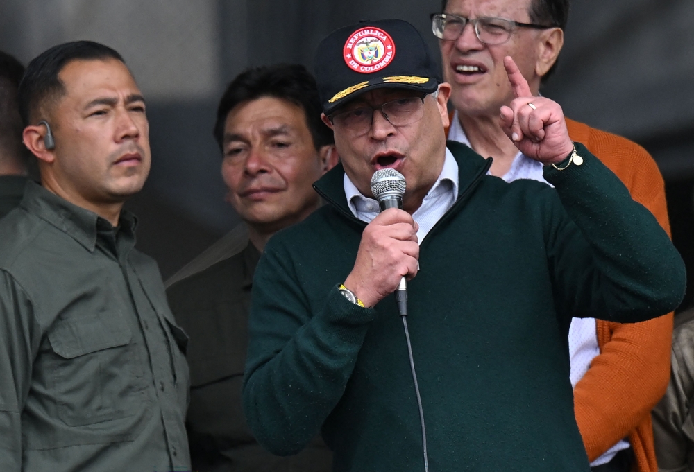 Colombia's President Gustavo Petro delivers a speech during a May Day (Labor Day) rally in Bogota on May 1, 2024. Colombian President Gustavo Petro said Wednesday his country will sever diplomatic ties with Israel, whose leader he described as 