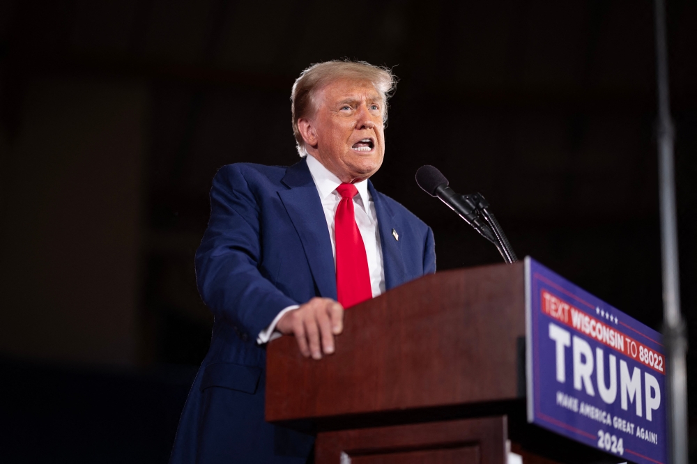 Former US President Donald Trump speaks at a campaign rally on May 1, 2024 in Waukesha, Wisconsin. A recent poll has Trump and President Joe Biden tied in the state. — Scott Olson/Getty Images/AFP pic