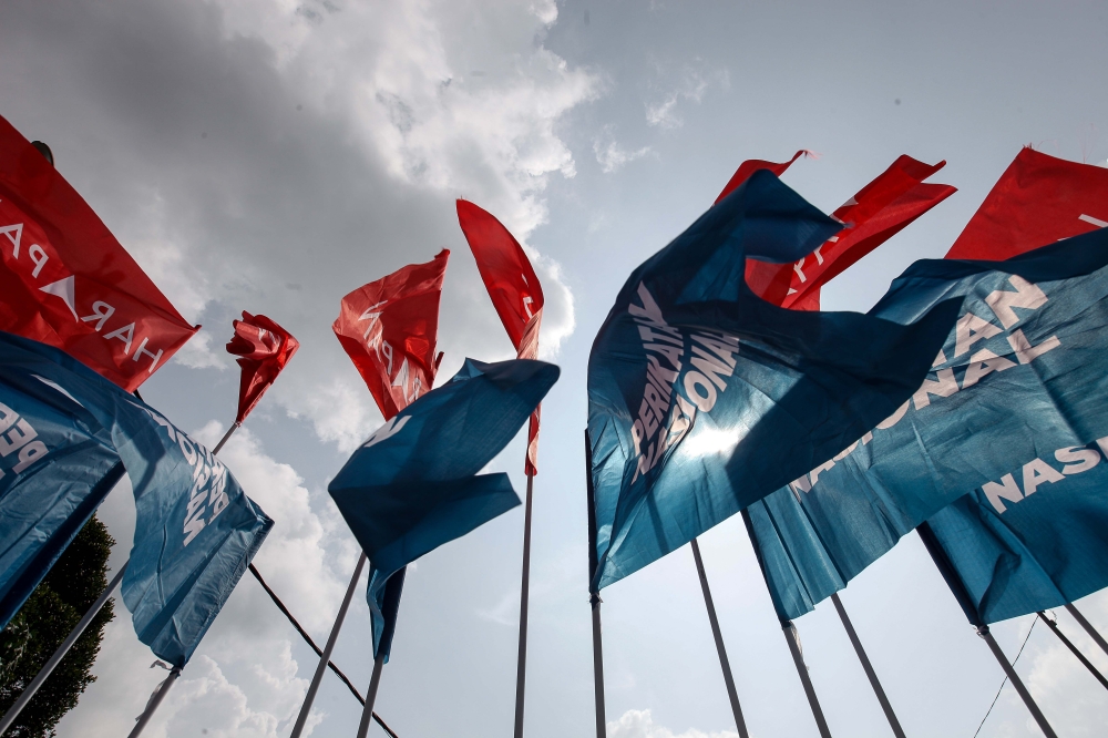 The flags of political parties pictured in Kuala Kubu Baru, May 2, 2024. — Picture by Sayuti Zainudin