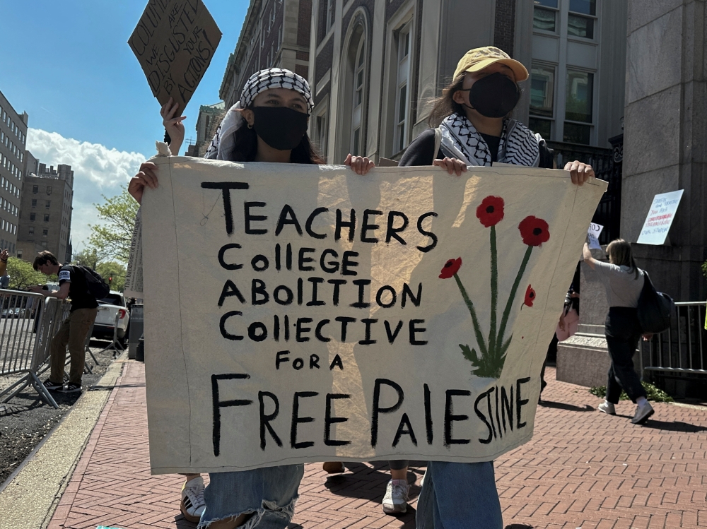 Columbia University students and pro-Palestinian protesters march in front of Hamilton Hall in Manhattan, New York City May 1, 2024. — Reuters pic