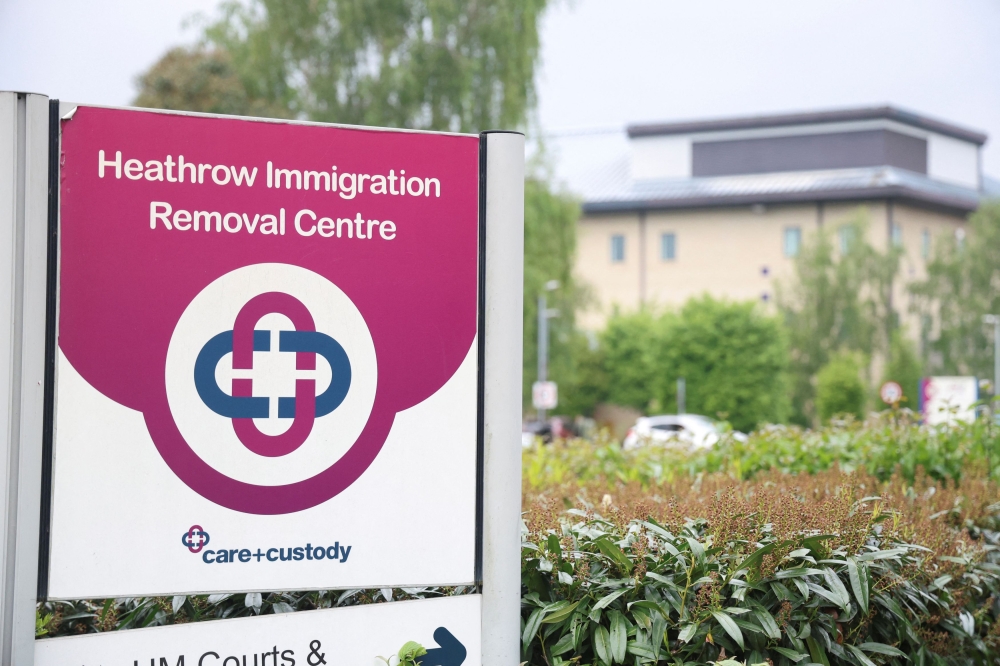 A sign informs visitors of the area which Colnbrook immigration removal centre is a part of, in Middlesex, Britain May 2, 2024. — Reuters pic