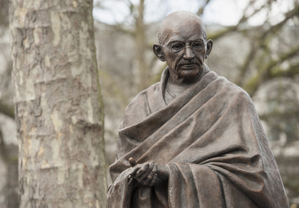 In this file photo taken on March 14, 2015 a statue of Indian independence icon Mahatma Gandhi is pictured at Parliament Square in central London. The years of Mahatma Gandhi when he was a shy young man who had yet to become the revered father of a nation are being brought back to life in a historic London pub and other British venues for a new television series. — AFP pic   