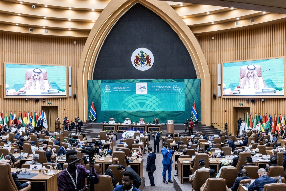 Delegates listen to speeches at the Sir Dawda Kairaba Jawara International Conference Center during the Organisation of Islamic Cooperation (OIC) 2024 Summit in Banjul on May 04, 2024. — AFP pic
