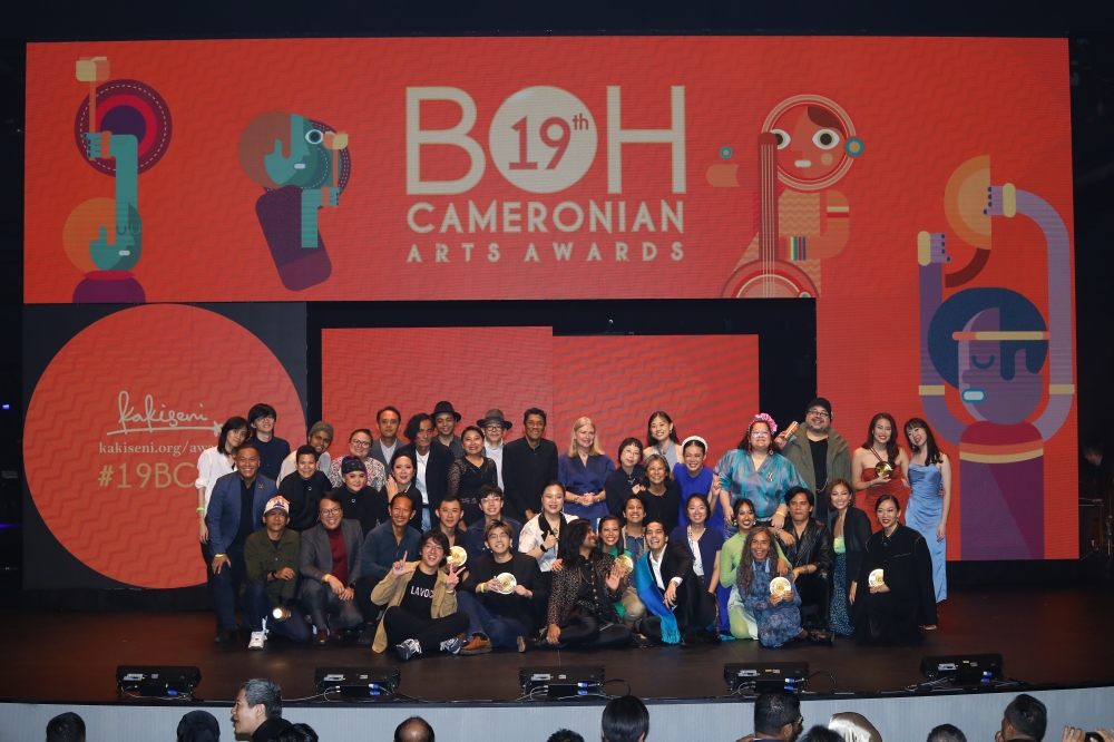 Winners taking to the stage last night. A total of 39 awards were distributed. — Picture courtesy of BOH Cameronian Arts Awards