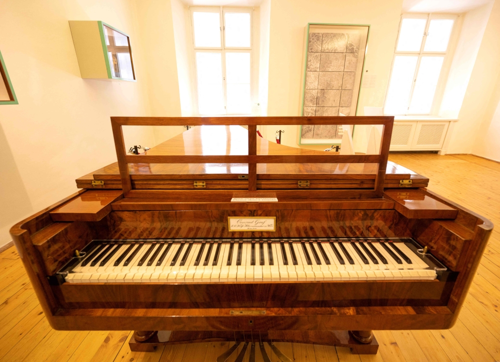 A piano used by German composer Ludwig van Beethoven is seen on display at the Beethovenhaus museum, where Beethoven spent some of his summers and composed sections of his Ninth Symphony, on April 30, 2024 in Baden bei Wien, Austria. — AFP pic