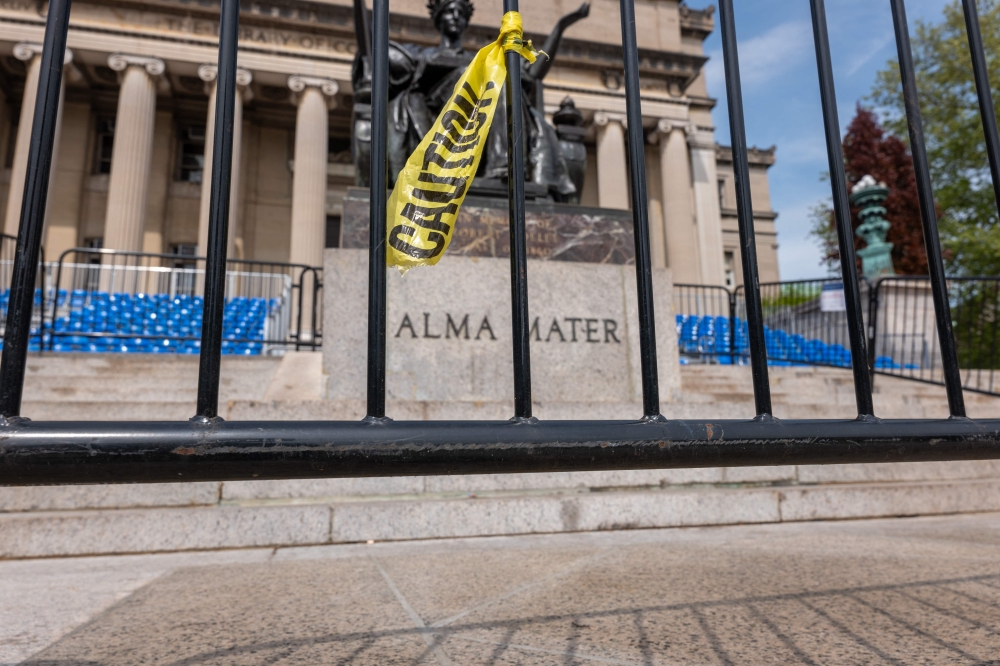 Seats for commencement exercises, now cancelled, are set up at the main campus of Columbia University on May 6, 2024 in New York City. — AFP pic