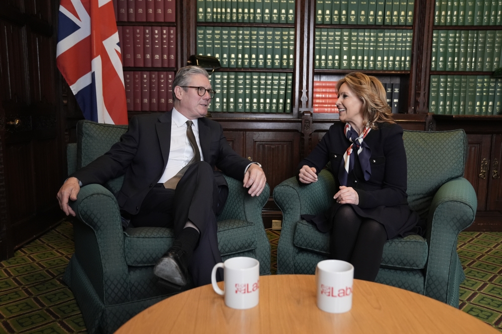 Labour leader Sir Keir Starmer with former Conservative MP Natalie Elphicke in his parliamentary office in the House of Commons, London, after it was announced she has defected to Labour. — PA Images via Reuters