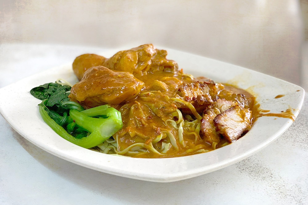 Curry chicken noodles with extra 'cha siu'.