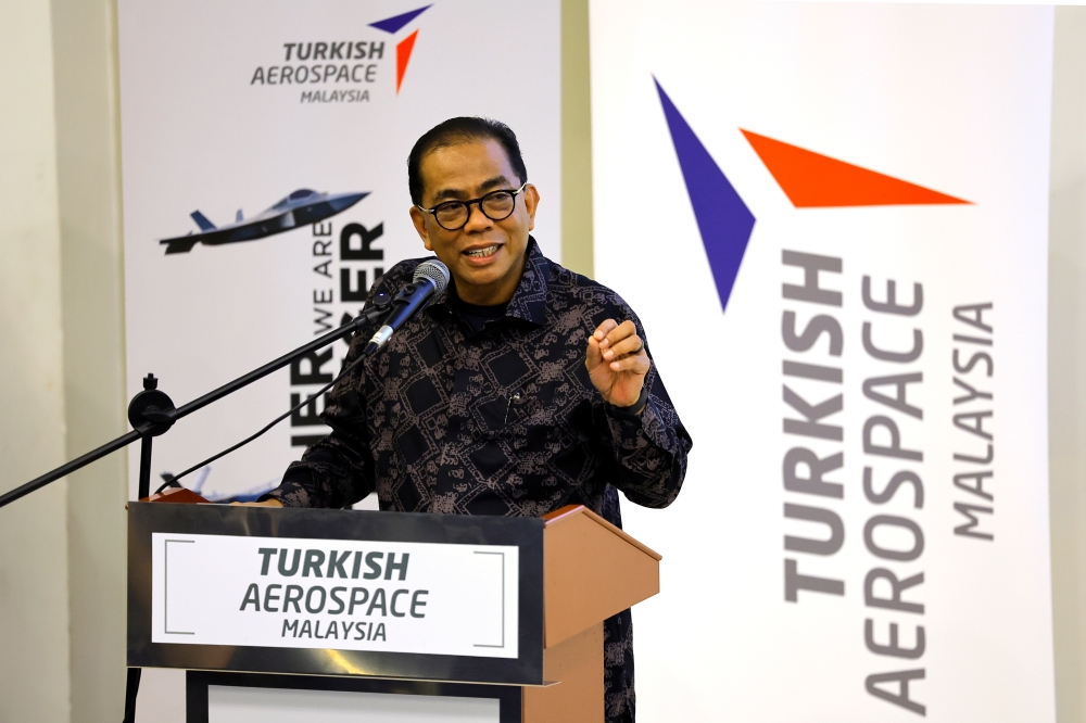 Defence Minister Datuk Seri Mohamed Khaled Nordin delivers his speech during the official launch of Turkish Aerospace Malaysia Operation Hub at Cyberjaya May 9, 2024. — Bernama pic