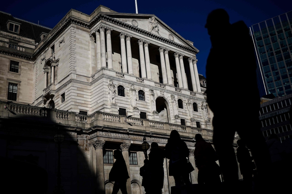 The Bank of England kept its main interest rate at a 16-year high, but hinted at a cut over the summer as inflation cools further. — AFP pic