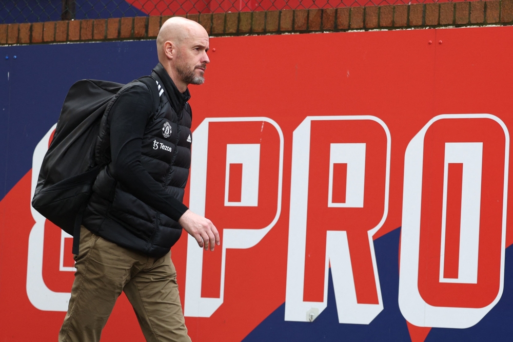 Manchester United's Dutch manager Erik ten Hag arrives for the English Premier League football match between Crystal Palace and Manchester United at Selhurst Park in south London May 6, 2024. — AFP pic