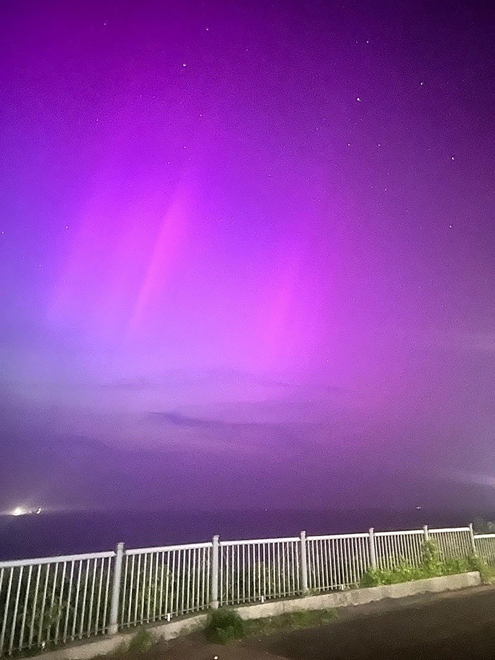 Northern lights or aurora borealis are seen over Margate, Kent, South East Britain, during a geomagnetic storm on May 10, 2024. — AFP pic