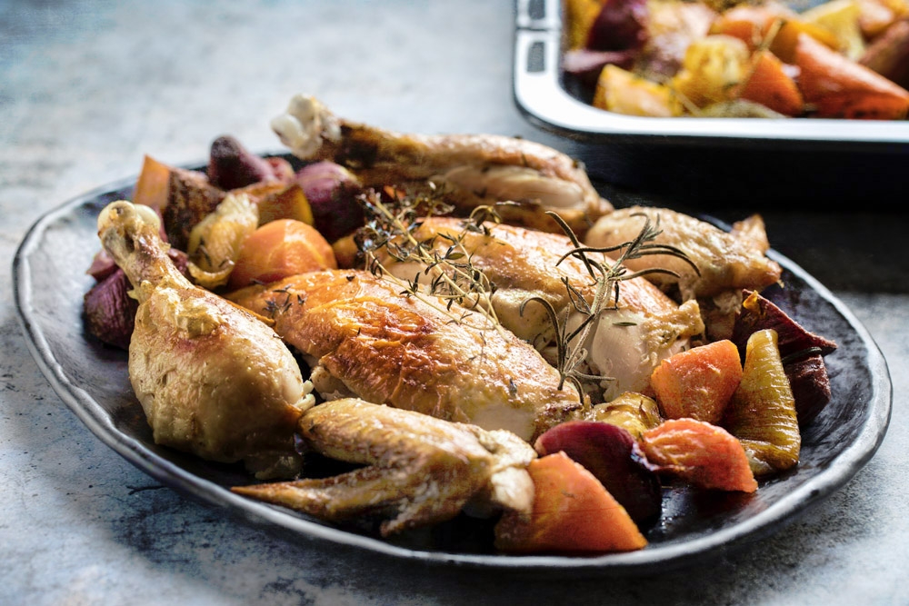 Make your weekend more colourful… and delectable with this roast chicken with rainbow vegetables